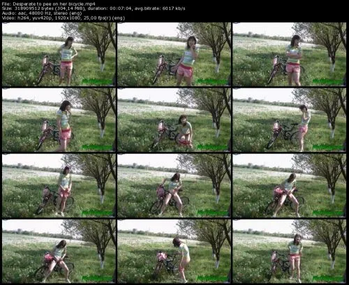 Desperate to pee on her bicycle