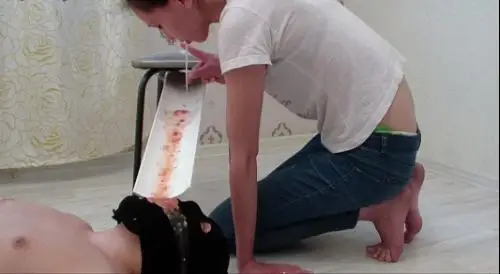 Alina pukes in mouth of a toilet slave after
