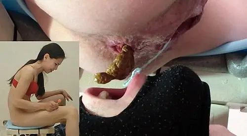 Poo Alina sucks chupa chups and pooping in mouth toilet slave