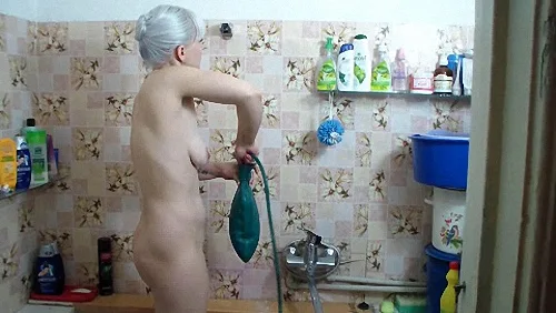 Big enema in the bathroom