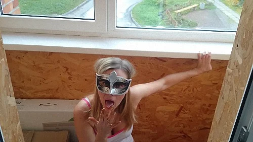 Panty pooping on the balcony