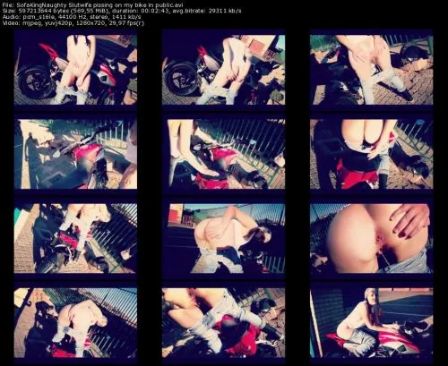 SofaKingNaughty Slutwife pissing on my bike in public