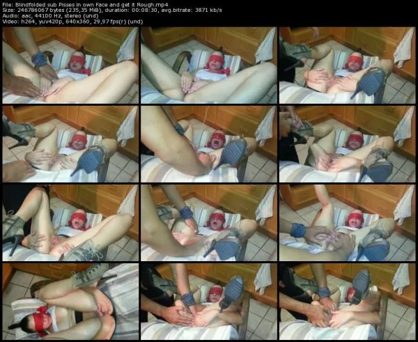 Blindfolded sub Pisses in own Face and get it Rough 2019