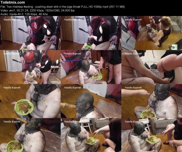Two mistress feeding – pushing down shit in the pigs throat FULL HD 1080p