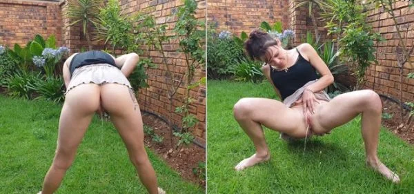 petite-mia – Girl Pissing outside on the Grass