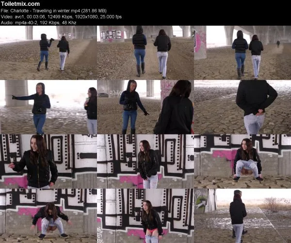 Charlotte – Travelling in winter pissing in public, HD 2020