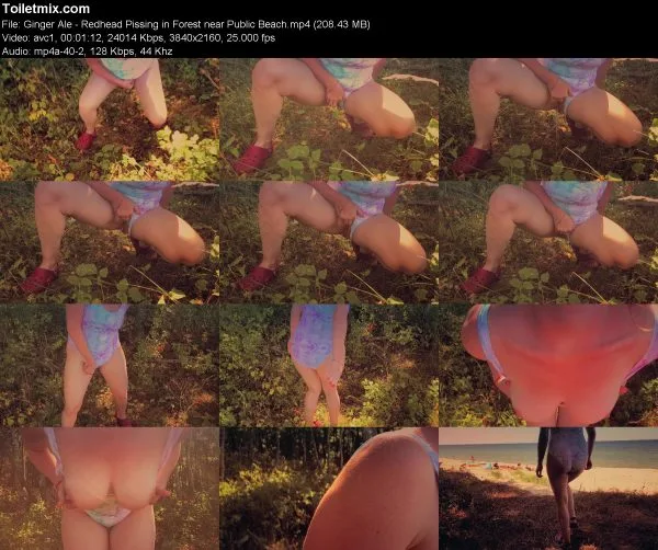 Ginger Ale – Redhead Pissing in Forest near Public Beach