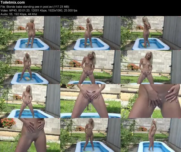 Blonde babe standing pee in pool