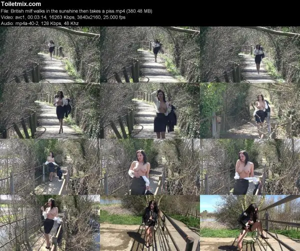 British milf walks in the sunshine then takes a piss