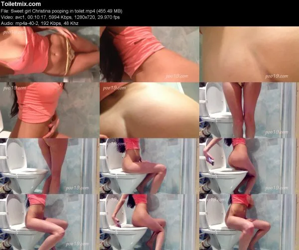 Sweet girl Christina pooping in toilet