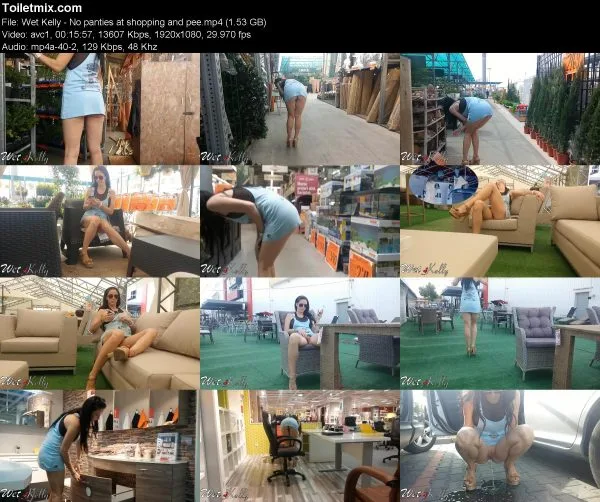 Wet Kelly – No panties at shopping and pee