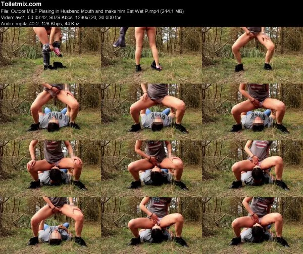 Outdor MILF Pissing in Husband Mouth and make him Eat Wet P