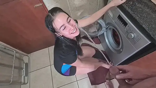 Got a surprise piss by my bf as I did laundry  human toilet