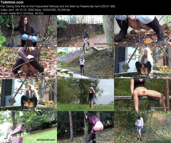 Daring Girls Pee on the Frequented Pathway and Are Seen by Passers-By