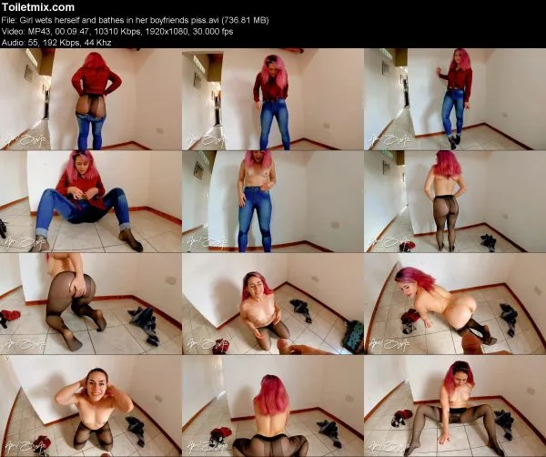 Girl wets herself and bathes in her boyfriends piss