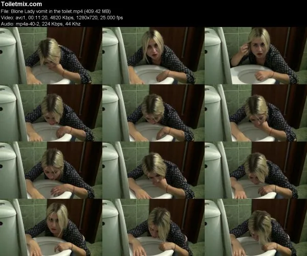 Blone Lady vomit in the toilet