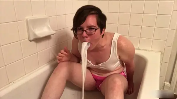 Girl vomiting milk fountain