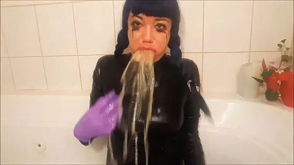 Latex girl vomiting