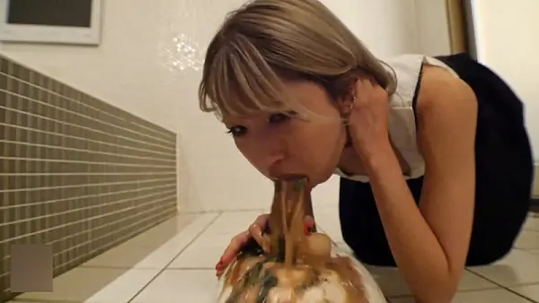 Overeating girl dildo gagging and vomiting