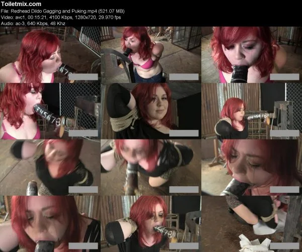 Redhead Dildo Gagging and Puking