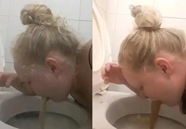 Amateur Girl vomit in the toilet