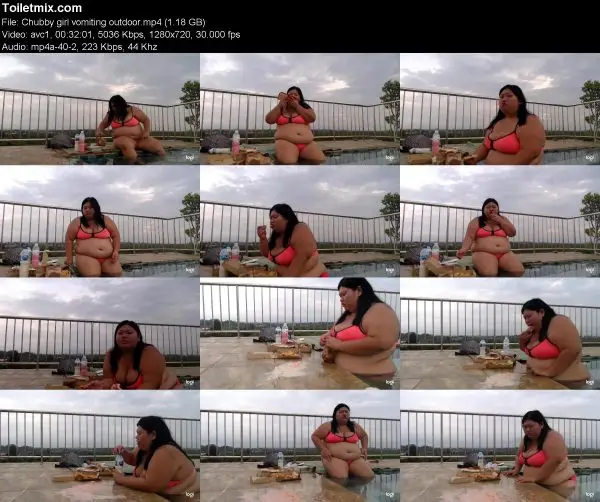 Chubby girl vomiting outdoor
