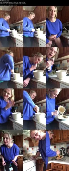 Girl make herself puke in the kitchen