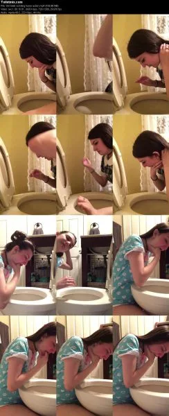 Girl toilet vomiting home action