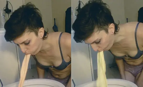 Milf power puking on the toilet