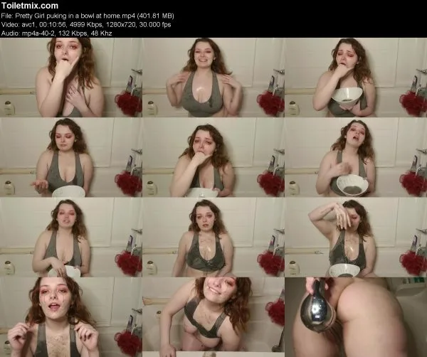 Pretty Girl puking in a bowl at home