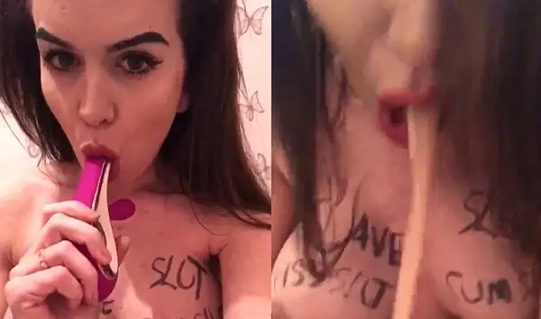 Pretty Slut Girl gagging and puking on herself