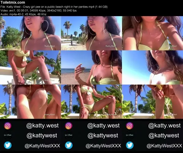 Katty West – Crazy girl pee on a public beach right in her panties