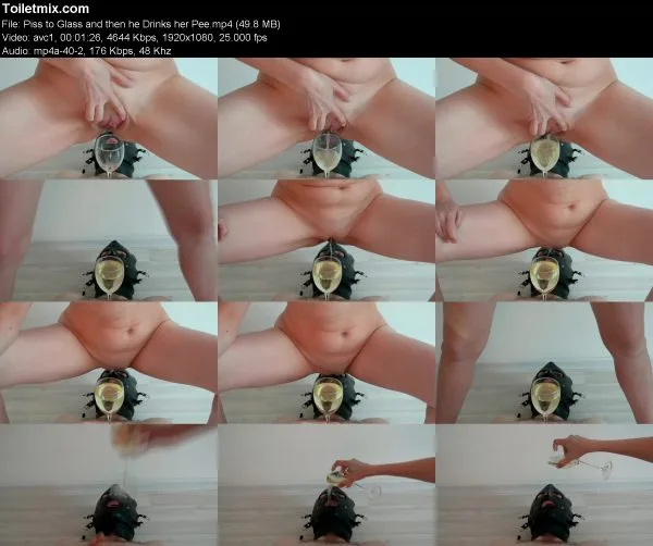 Piss to Glass and then he Drinks her Pee