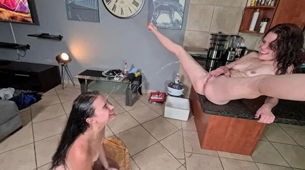 My friend licking my pussy clean after I gave her a golden shower