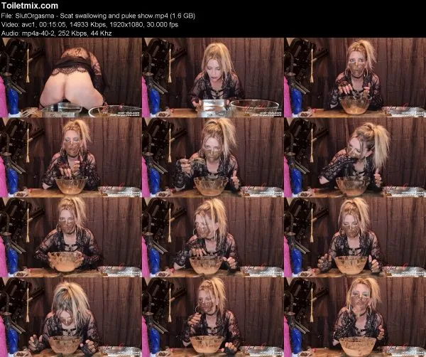 SlutOrgasma – Scat swallowing and puke show