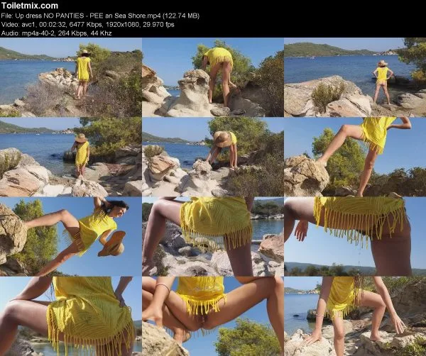 Up dress NO PANTIES – PEE an Sea Shore