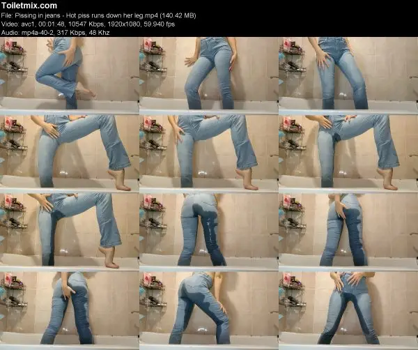 Pissing in jeans – Hot piss runs down her leg