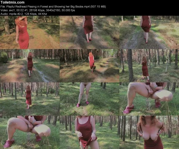 Playful Redhead Pissing in Forest and Showing her Big Boobs