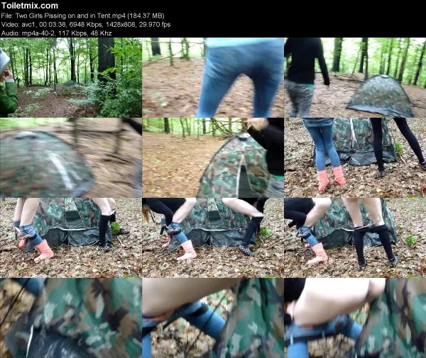 Two Girls Pissing on and in Tent
