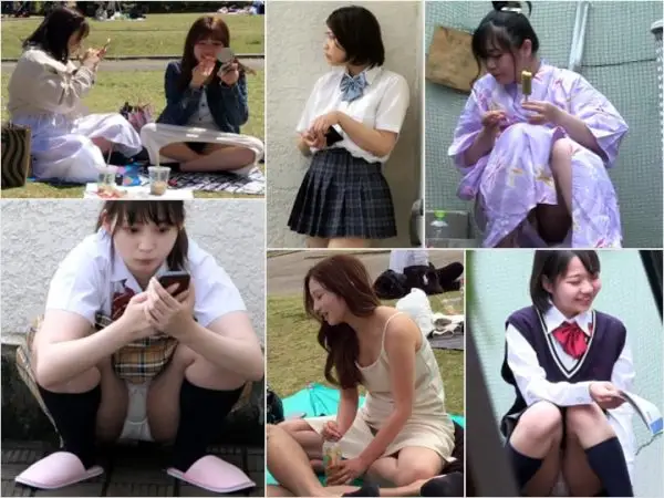 Japanese Voyeur スマホに夢中パンチラ★制服白パンツともっ