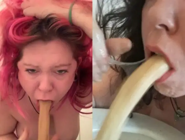 Girl make herself gag and puke