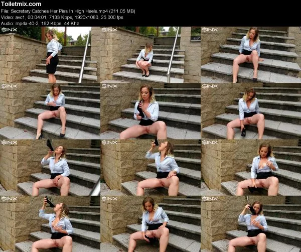 Secretary Catches Her Piss In High Heels