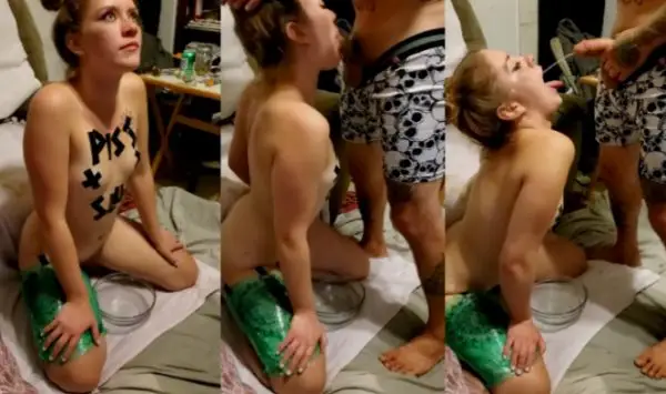Wife during a blowjob takes golden rain