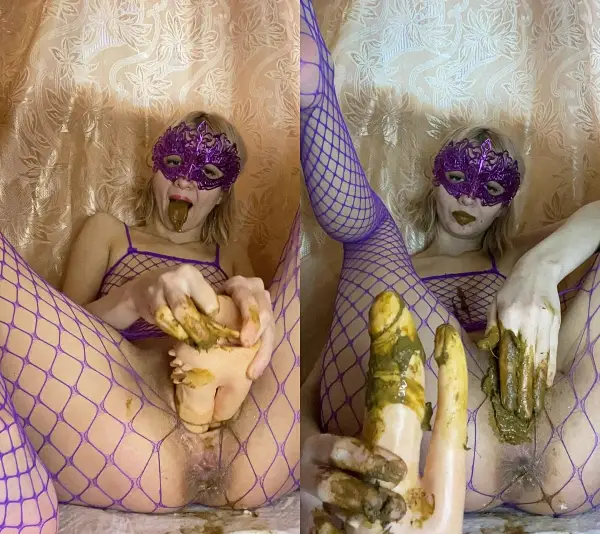 p00girl – shit in mouth pussy and double dildo