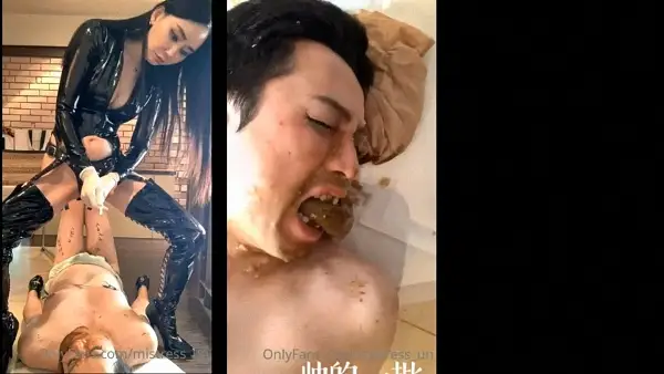 Mistress Un forces a bitch to eat gold play with nipples boots and abuse