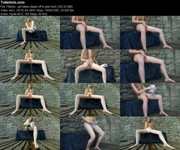 Ffezine – girl takes diaper off to pee