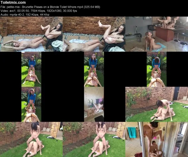 petite-mia – Brunette Pisses on a Blonde Toilet Whore