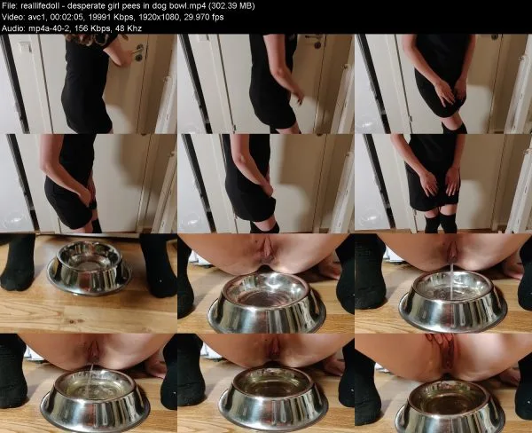 reallifedoll – desperate girl pees in dog bowl