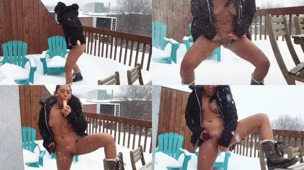 geishasgirl – pissing dildo fuck outdoors in snow