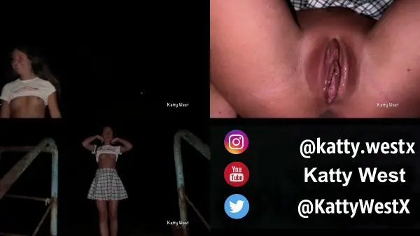 Katty West – Shameless girl shows pussy on the embankment and pisses